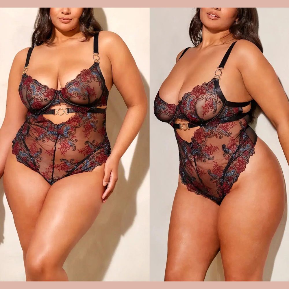 NEW $78 Oh La La Cheri [ PLUS 2X ]‎ Curvy Lingerie Azalea Lace Teddy #6334